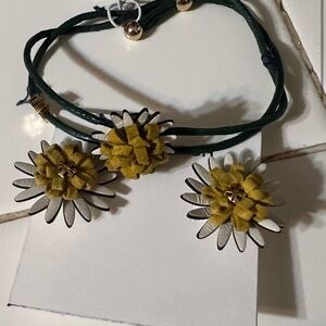 NWT Tory Burch Floral Necklace and Earring Set in Green and Yellow
